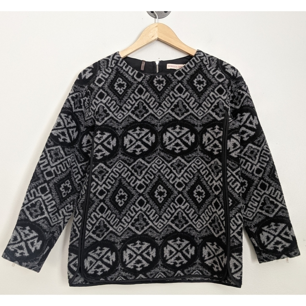 Rebecca Taylor Black Grey Geo Wool Blend Sweater